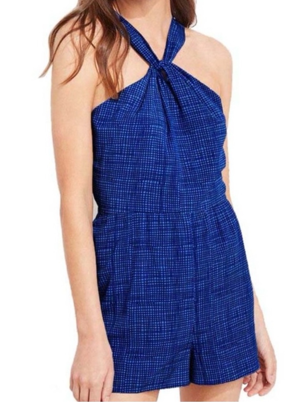 VINEYARD VINES WOMEN Blue Halter neck ROMPER BASKETWEAVE One Piece Romper sz2 NW